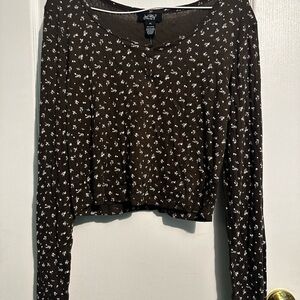 🎀Brown and White Fitted Crop Blouse